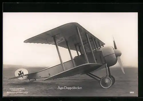 Foto-AK Sanke Nr. 285: Ago-Doppeldecker, Flugzeug