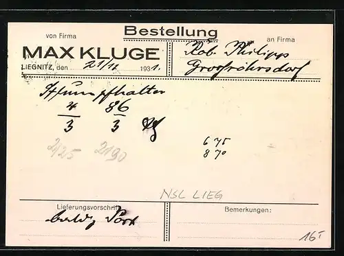 AK Liegnitz, Firma von Max Kluge, Luisenstrasse 4