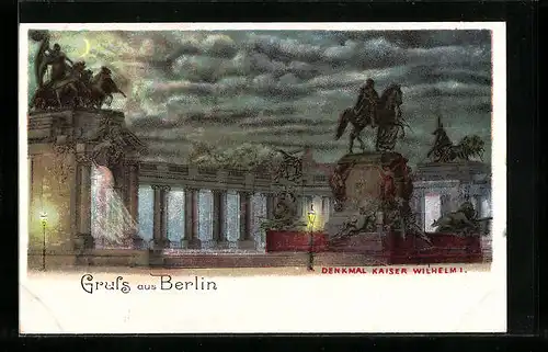 Mondschein-Lithographie Berlin, Denkmal Kaiser Wilhelm I.