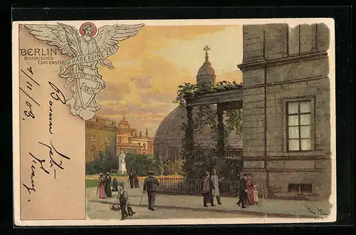 Lithographie Berlin, Historisches Eckfenster im Abendrot