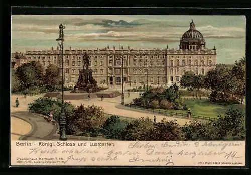 Lithographie Berlin, Königl. Schloss und Lustgarten, Glitzerverzierung