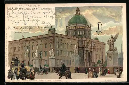Lithographie Berlin, Königliches Schloss und Schlossbrücke