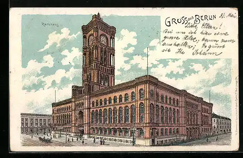 Lithographie Berlin, Königstrasse mit Rathaus