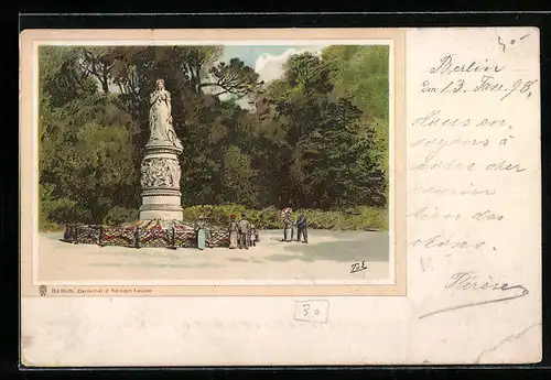 Lithographie Berlin, Denkmal d. Königin Louise