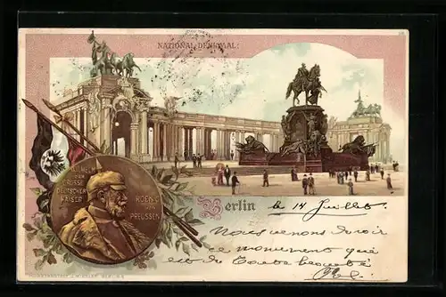 Lithographie Berlin, National-Denkmal Kaiser Wilhelm I.