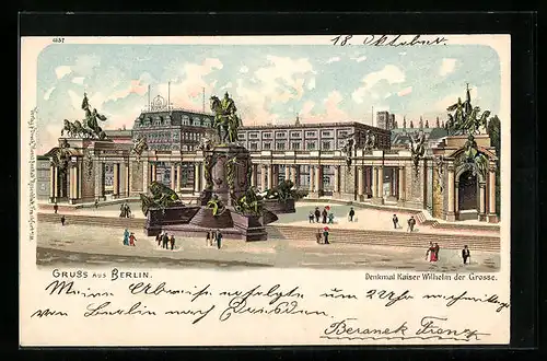 Lithographie Berlin, Denkmal Kaiser Wilhelm der Grosse