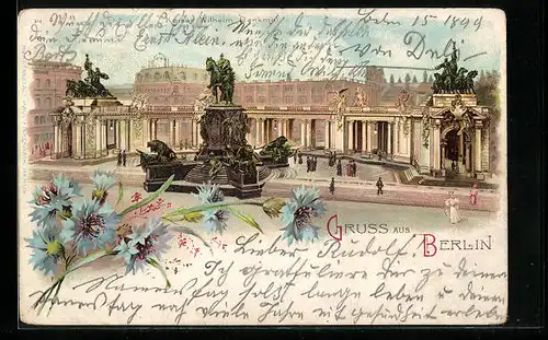 Lithographie Berlin, Kaiser Wilhelm Denkmal aus der Vogelschau