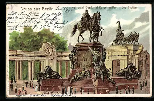 Lithographie Berlin, National-Denkmal Kaiser Wilhelm des Grossen