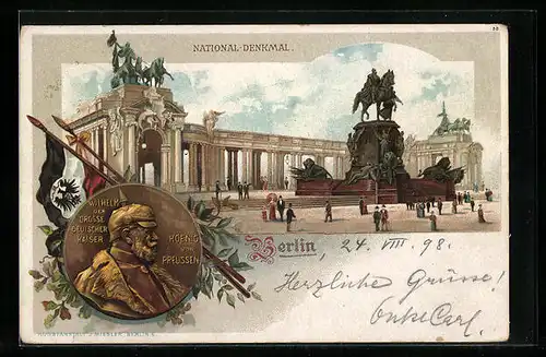 Lithographie Berlin, National-Denkmal Kaiser Wilhelm I.