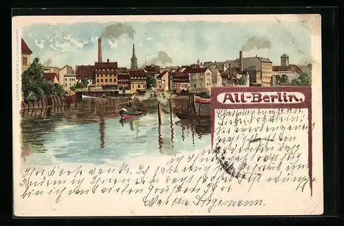 Lithographie Berlin, Alt-Berlin am Wasser