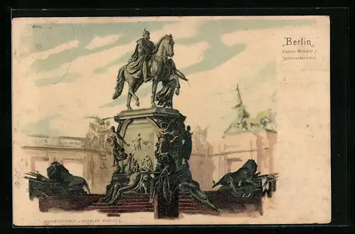 Lithographie Berlin, Kaiser Wilhelm I. Nationaldenkmal