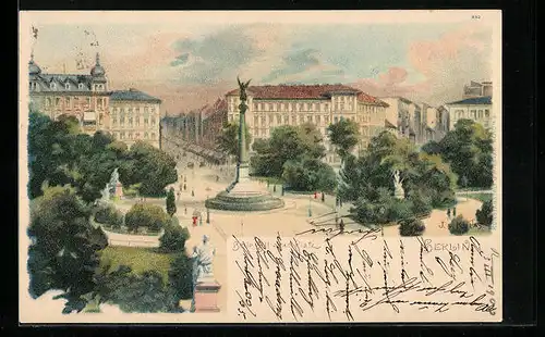 Lithographie Berlin-Kreuzberg, Belle-Alliance-Platz aus der Vogelschau