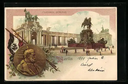 Lithographie Berlin, National-Denkmal Kaiser Wilhelm I.