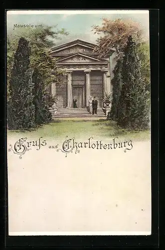 Lithographie Berlin-Charlottenburg, Blick auf ein Mausoleum