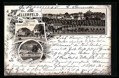 Vorläufer-Lithographie Zellerfeld, Hotel Deutsches Haus, Johanneser Kurhaus 1895