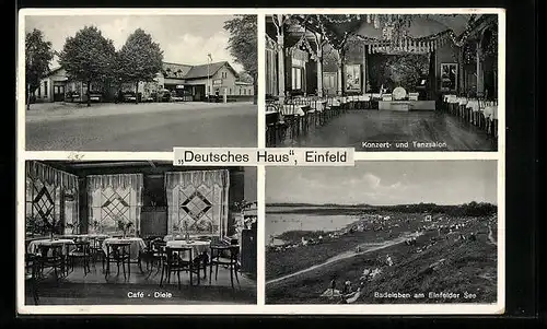 AK Einfeld, Gasthaus Deutsches Haus, Innenansichten Konzert- und Tanzsalon & Cafe-Diele