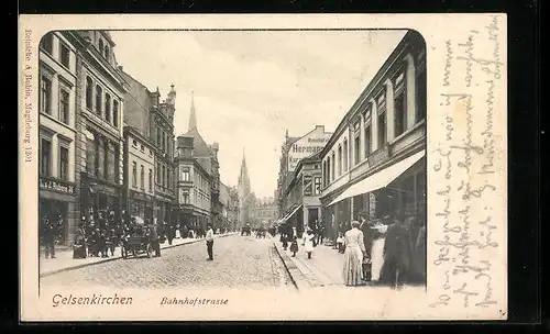 AK Gelsenkirchen, Bahnhofstrasse mit Geschäften