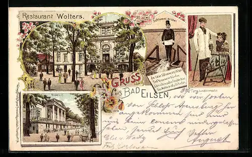 Lithographie Bad Eilsen, Ansicht vom Restaurant Wolters, Kursaal