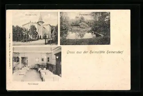 AK Heinersdorf, Heimstätte, Speisesaal, Parkansicht