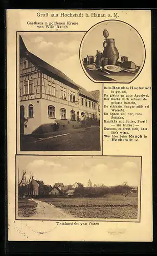 AK Hochstadt b. Hanau, Gasthaus zur goldenen Krone, Ortsansicht von Osten