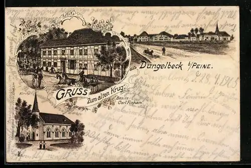 Lithographie Dungelbeck b. Peine, Gasthaus zum alten Krug von Carl Finkam