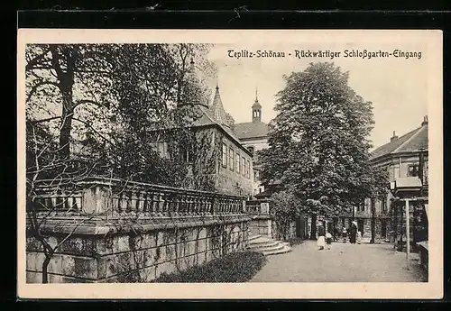 AK Teplitz Schönau / Teplice, Rückwärtiger Schlossgarten-Eingang