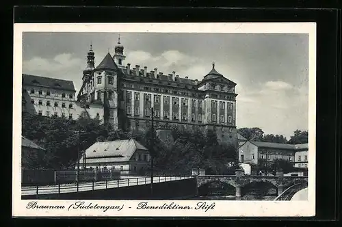 AK Braunau /Sudetengau, Partie am Benediktiner-Stift