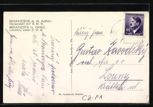 AK Brandeis (No) / Brandys (No), Heilanstalt der B. M. B.