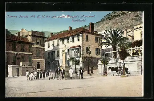 AK Gibraltar, Gunners Parade with H. M. the late Queen Victoria`s Monument