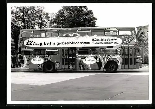 Fotografie Bus, Doppeldecker Omnibus der BVG in Berlin mit Reklame Modehaus Kling am Kurfürstendamm 160