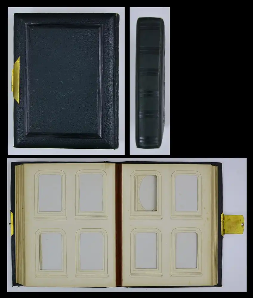 Fotoalbum Gründerzeit Ledereinband & Relief-Verzierungen, 40 Seiten mit Goldschnitt für CDV - & Kabinettfotos, Schliesse 1