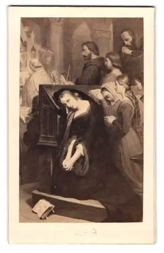 Fotografie Goupil & Cie., Paris, Gemälde: Frauen schlafen beim Gottesdienst in der Kirche auf Gebetsbänken