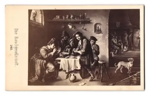 Fotografie unbekannter Fotograf und Ort, Gemälde: Die Rauchgesellschaft nach David Teniers des jüngeren