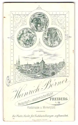 Fotografie Heinrich Börner, Freiberg i. Sa., Blick auf die Stadt und Szenen aus dem Bergbau, Grubenkumpel