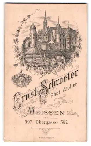 Fotografie Ernst Schroeter, Meissen i. Sa., Obergasse 597, Blick auf das Schloss Albrechtsburg und teile der Stadt