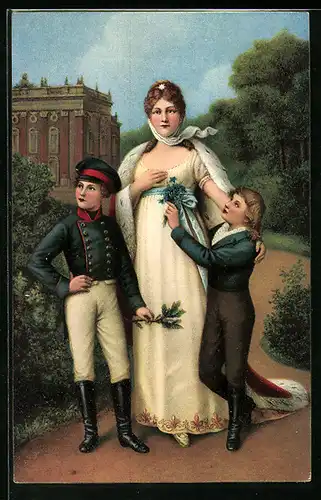 Künstler-AK Königin Luise von Preussen mit den Prinzen im Park von Sanssouci