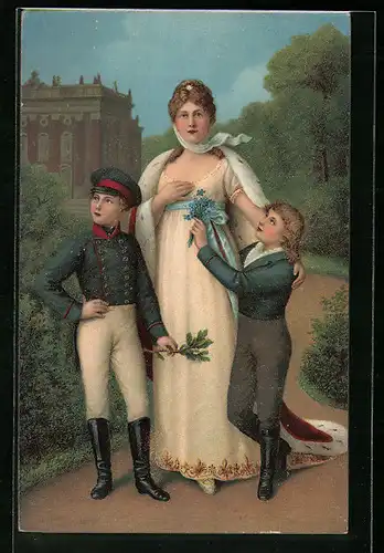 Künstler-AK Königin Luise von Preussen mit den Prinzen im Park von Sanssouci