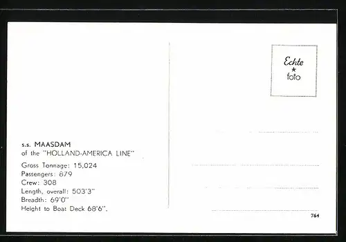 AK Passagierschiff s.s. Maasdam, Holland-America Line
