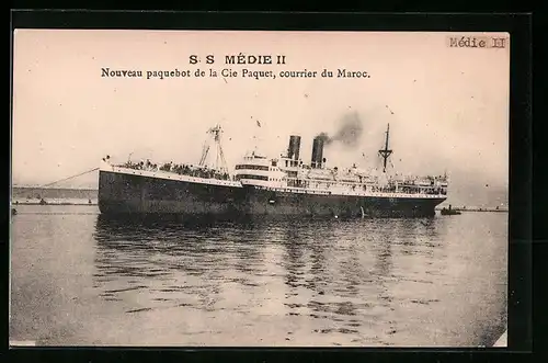 AK Passagierschiff SS Medie II, Nouveau paquebot de la Cie Paquet, courrier du Maroc