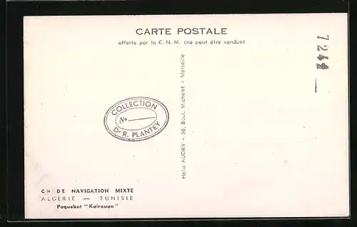 AK Cie de Navigation Mixte, Algerie-Tunisie, Paquebot Kairouan, Passagierschiff