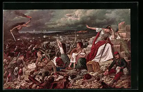 Künstler-AK Europa trauert, Propaganda 1. Weltkrieg