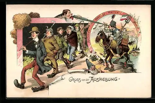 Lithographie Gruss von der Aushebung, Reiter mit Fernrohr