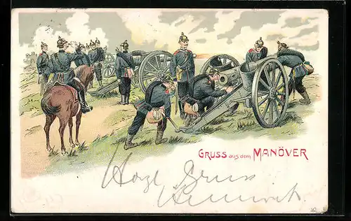 Lithographie Artillerie beim Kaisermanöver