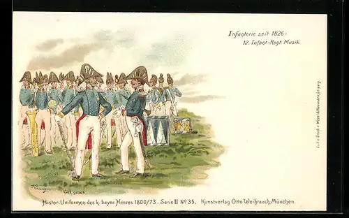 Lithographie Infanterie seit 1826: 12. Infant.-Regt. Musik.