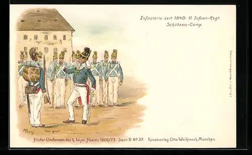 Lithographie Infanterie seit 1840: 11. Infant.-Regt. Schützen-Comp.