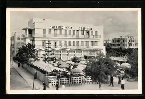 AK Tel-Aviv, San Remo Hotel - Strassenansicht mit Terrasse