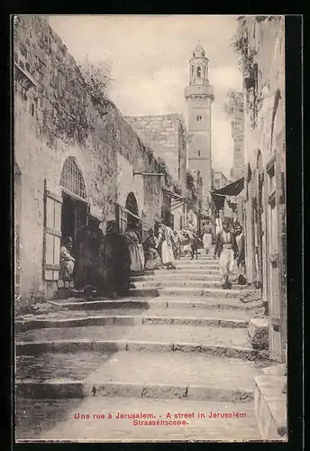 AK Jerusalem, Strassenszene mit Händlern