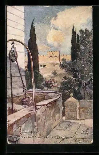 Künstler-AK Jerusalem, Golden Gate from the Garden of Gethsemane