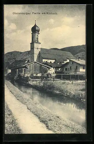 AK Oberammergau, Partie am Mühlbach