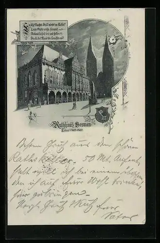 Mondschein-AK Bremen, Rathaus und Kirche